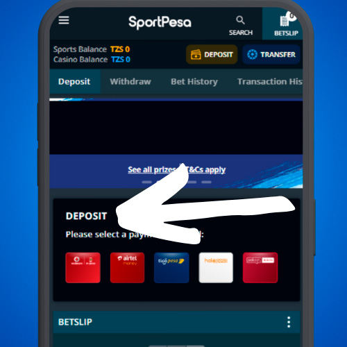 Choose a convenient payment method in the Sportpesa app